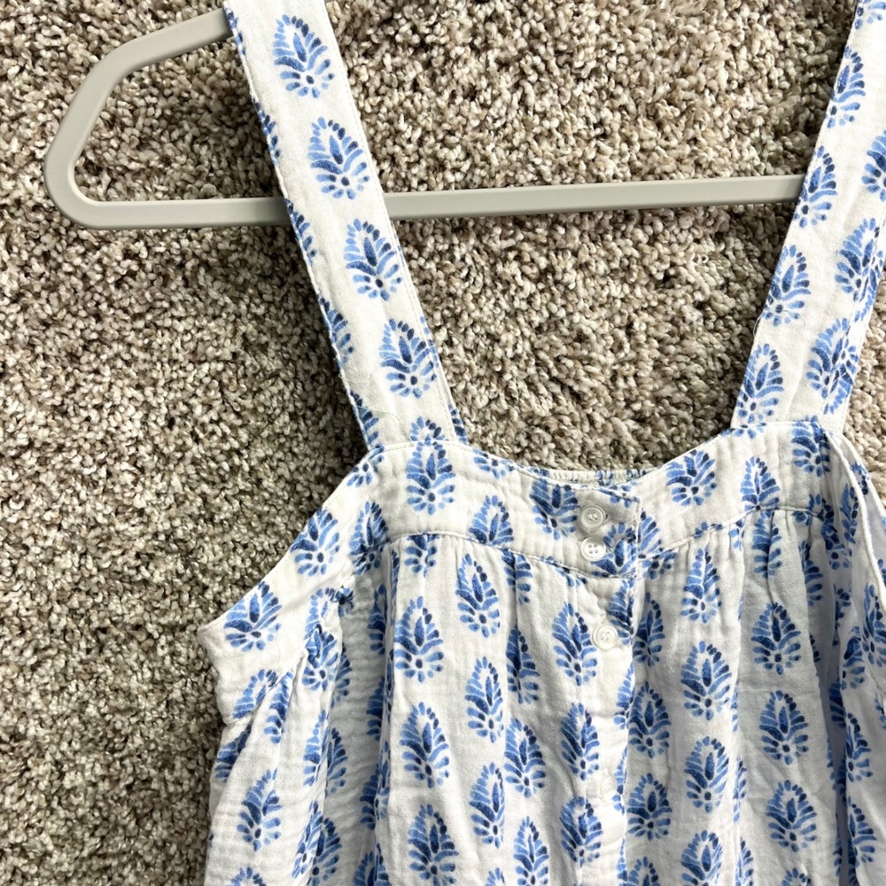 LAKE White & Blue Botanical Floral Block Print Sleeveless Lounge PJ Dress Small - Picture 2 of 5